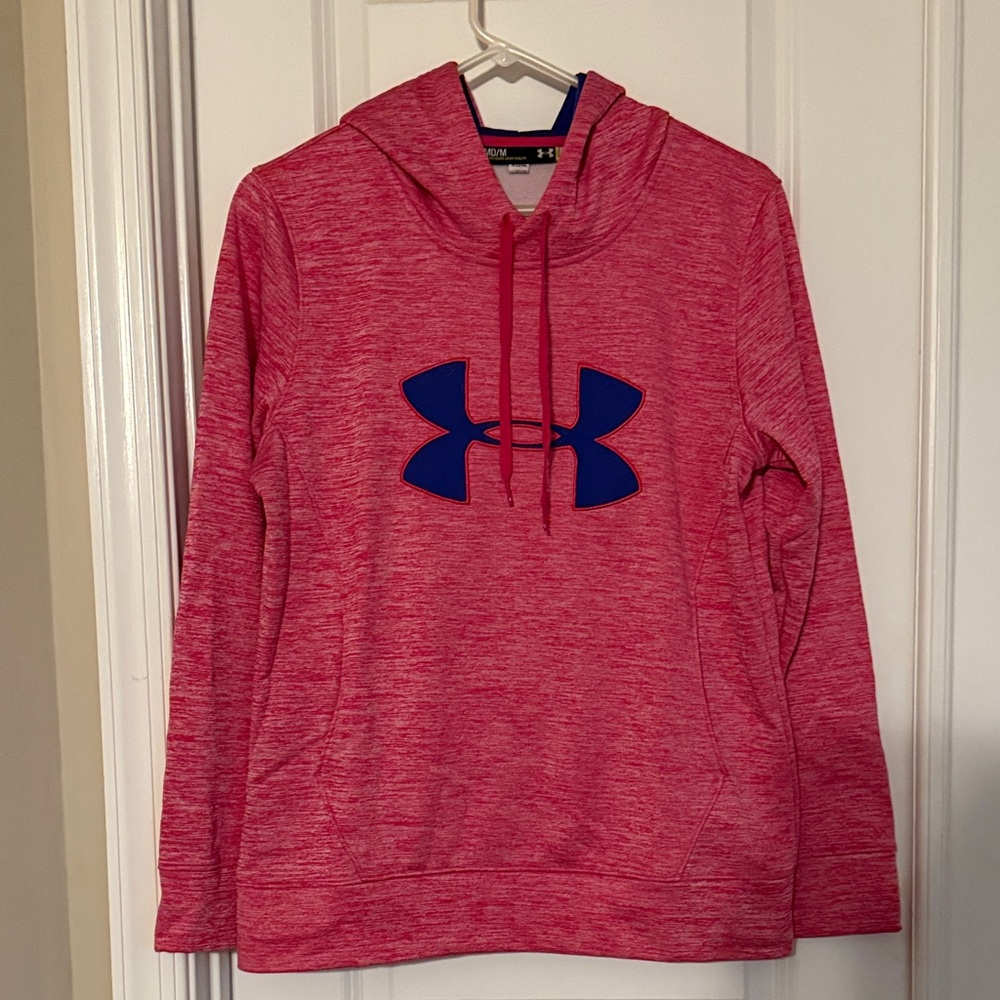 Under Armour Heathered Pink Hoodie with Blue Emblem